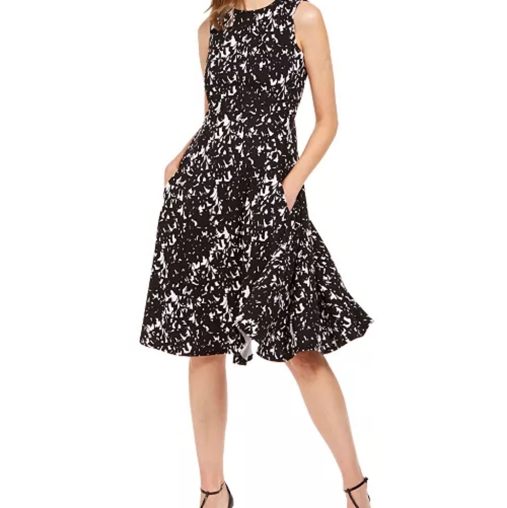 Calvin Klein Lace-Print Fit & Flare Dress